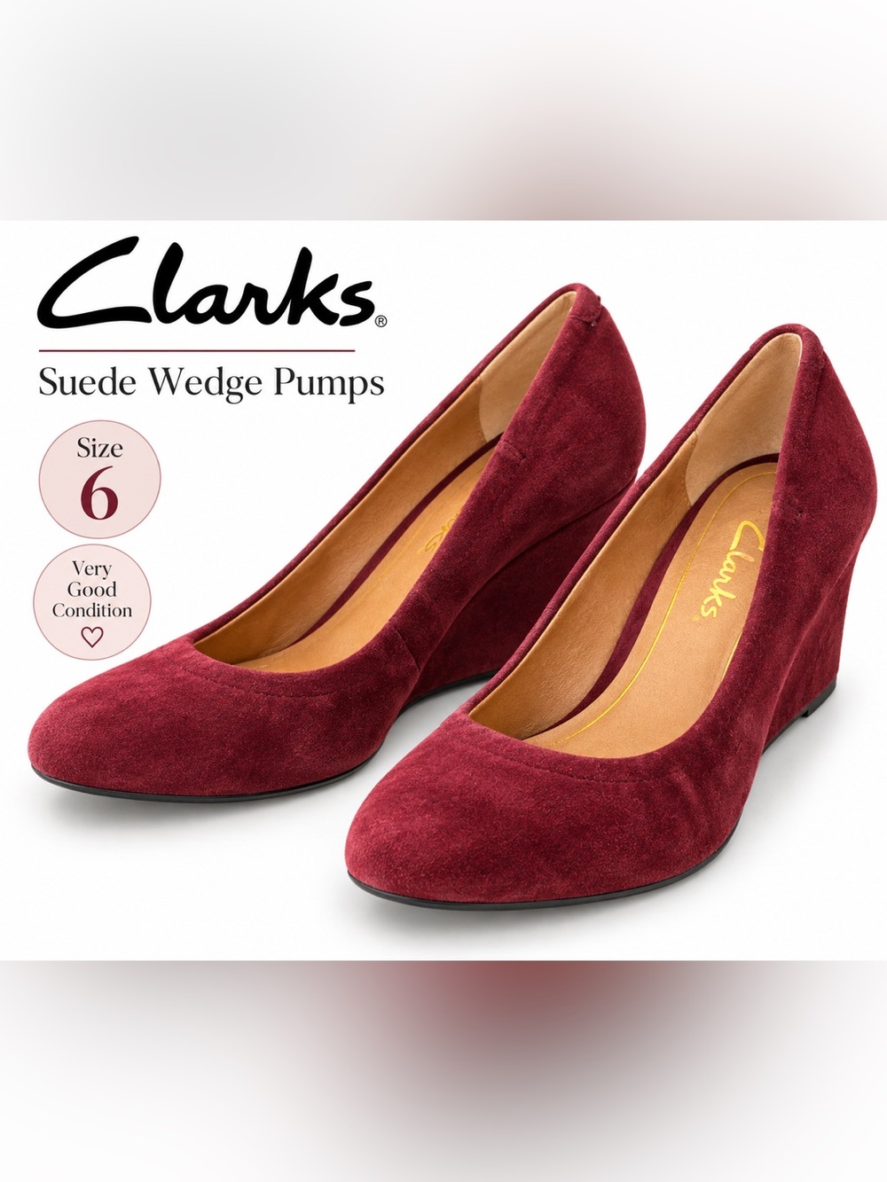 Clarks Women's Wine Suede Wedge Pumps